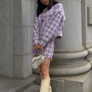 STORETS lavender houndstooth jacket + matching skirt.🤍 Super cute and warm.